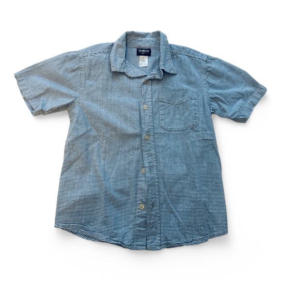 OshKosh Boys Blue Striped Short Sleeve Button Down Shirt Lightweight Size 7 - Picture 1 of 5